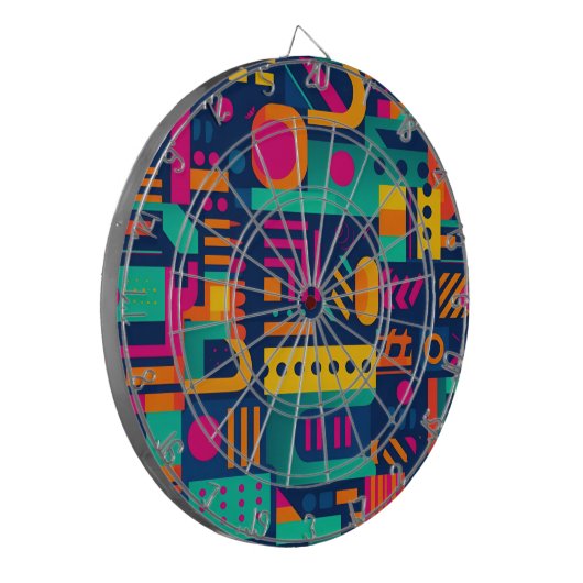抽象芸術のネオン色と幾何学的なボヘミアの形 ダーツボード (正面左)