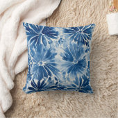 抽象芸術のパーソナライズ青と白の花芸術 クッション (ブランケット)