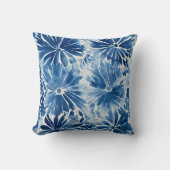 抽象芸術のパーソナライズ青と白の花芸術 クッション (正面)