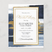 抽象芸術のブライダルシャワー招待 |金ゴールドネイビーブルー (正面)