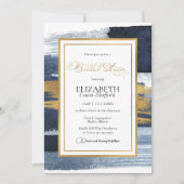 抽象芸術のブライダルシャワー招待 |金ゴールドネイビーブルー 招待状 (正面)