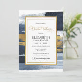 抽象芸術のブライダルシャワー招待 |金ゴールドネイビーブルー 招待状 (スタンド正面)