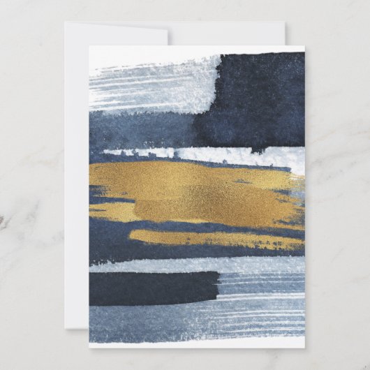 抽象芸術のブライダルシャワー招待 |金ゴールドネイビーブルー 招待状 (裏面)