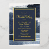 抽象芸術のブライダルシャワー招待 |金ゴールドネイビーブルー 箔招待状 (正面)