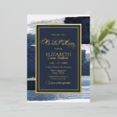 抽象芸術のブライダルシャワー招待 |金ゴールドネイビーブルー 箔招待状 (立ち正面)