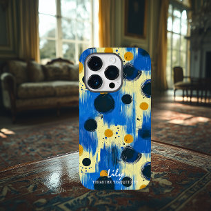抽象芸術のブラシストロークのドットと名前をカスタムする Case-Mate iPhone 14 PROケース