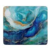 抽象芸術のブラシストローク(青とティール(緑がかった色)) カッティングボード (正面)