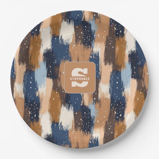 抽象芸術のブラシストローク（青、白、茶色） (2) ペーパープレート (正面)