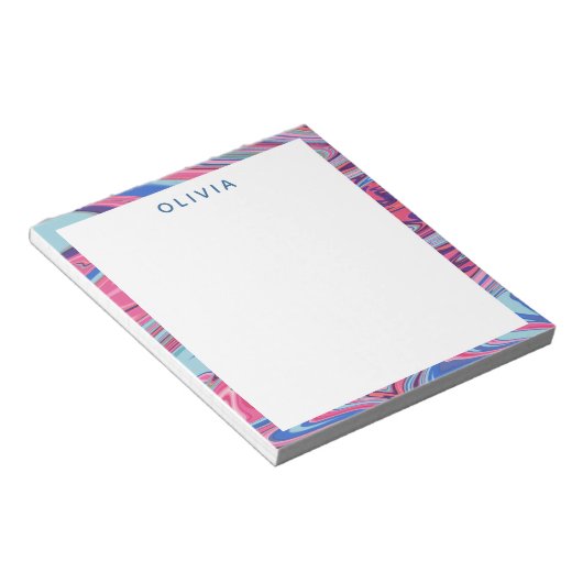 抽象芸術のブルーとピンクのマーリーアート ノートパッド (アングル)