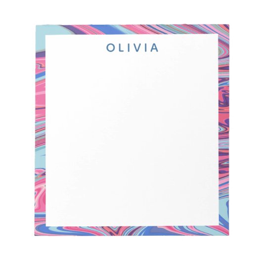 抽象芸術のブルーとピンクのマーリーアート ノートパッド (正面)