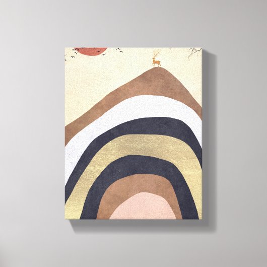 抽象芸術のミニマルな山と鹿のサンバード キャンバスプリント (正面)