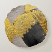 抽象芸術のモノクロカラー(金ゴールドのブラシストローク付き) ラウンドクッション (裏面)