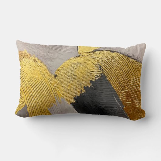 抽象芸術のモノクロカラー(金ゴールドのブラシストローク付き) ランバークッション (裏面)