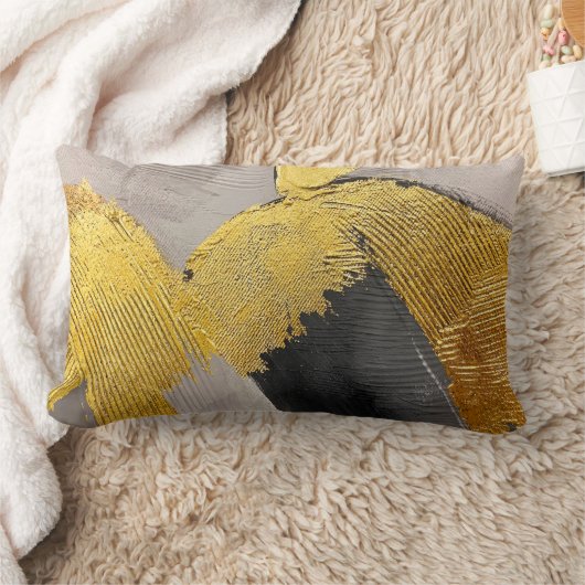 抽象芸術のモノクロカラー(金ゴールドのブラシストローク付き) ランバークッション (ブランケット)