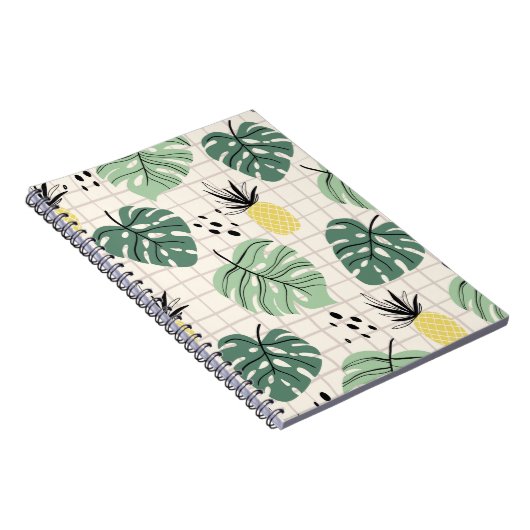 抽象芸術のヤシの葉の熱帯シームレスパターン ノートブック (右側)
