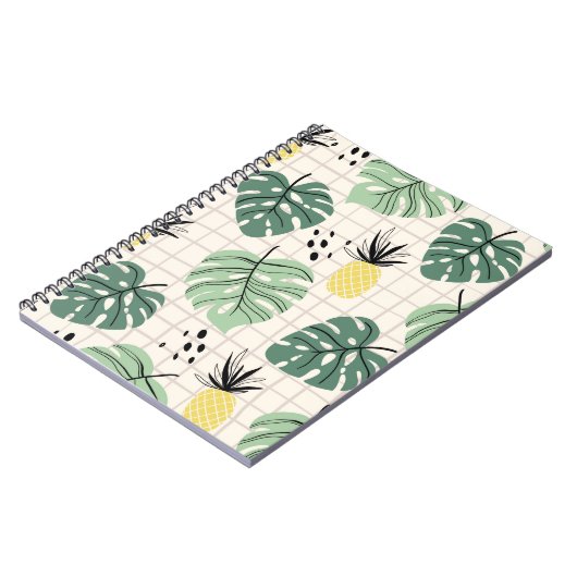 抽象芸術のヤシの葉の熱帯シームレスパターン ノートブック (左側)