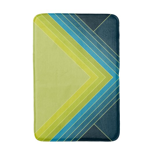 抽象芸術のライムグリーンとティール（緑がかった色）の幾何学的形状 バスマット (正面縦)