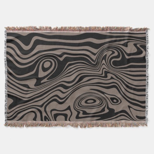 抽象芸術のワープした黒と茶色の線 – カスタマイズ可能 スローブランケット (正面)