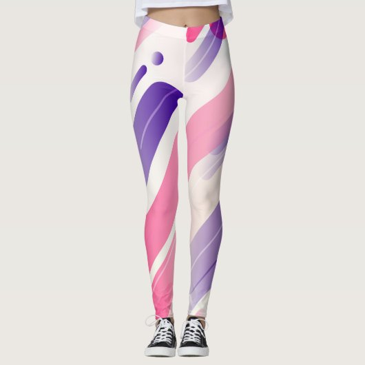 抽象芸術の丸めカラフル線パターン レギンス (正面)