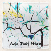 抽象芸術の亀裂(緑の黄色と青) ガラスコースター (正面)