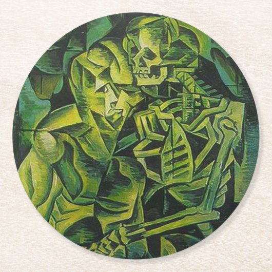 抽象芸術の人とスケルトンの幾何学芸術 ラウンドペーパーコースター (正面)
