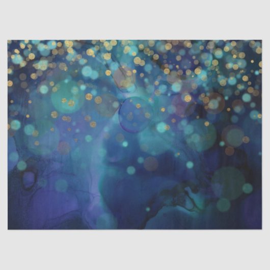 抽象芸術の円と金ゴールドのドットの青い切り離 薄葉紙 (正面)