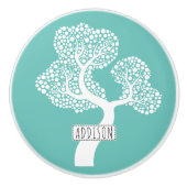 抽象芸術の円の木と名前on lightティール（緑がかった色） セラミックノブ (正面)