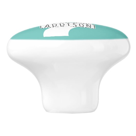 抽象芸術の円の木と名前on lightティール(緑がかった色) セラミックノブ (側面)