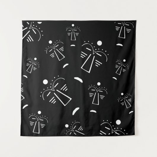 抽象芸術の原生部族ブラックマスク タペストリー (正面)