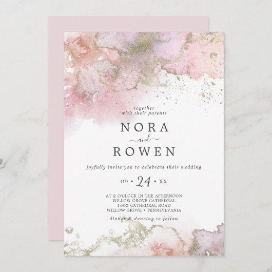 抽象芸術の夏の水カジュアル色結婚の 招待状 (正面/裏面)