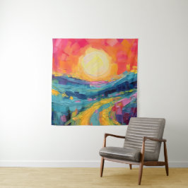 抽象芸術の夕日がフィールドに タペストリー