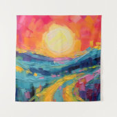 抽象芸術の夕日がフィールドに タペストリー (正面)