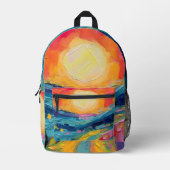 抽象芸術の夕日がフィールドに プリントバックパック (正面)