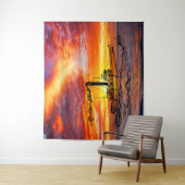 抽象芸術の夕日の海 – 船のセーリング タペストリー (インサイチュ)