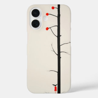 抽象芸術の夢のような小さな赤い女の子と木の覆い iPhone 16ケース