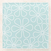 抽象芸術の大きな花が白いアヒルの卵の青 ガラスコースター (正面)