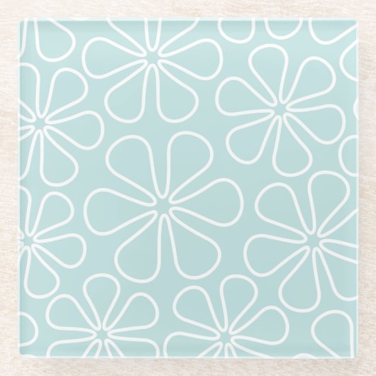 抽象芸術の大きな花が白いアヒルの卵の青 ガラスコースター (正面)