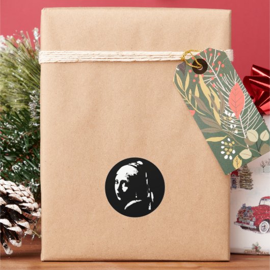 抽象芸術の女の子（パールイヤリング） ラウンドシール (クリスマス)