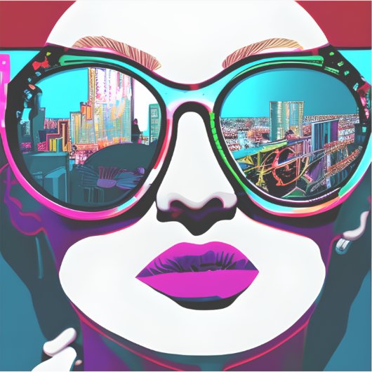 抽象芸術の女性がサングラスで街を振り返る シール (正面)