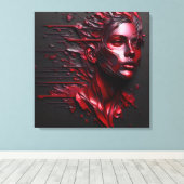 抽象芸術の女性の顔アルマイト赤 キャンバスプリント (インサイチュ (ウッドフロア))