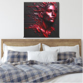 抽象芸術の女性の顔アルマイト赤 キャンバスプリント (インサイチュ (寝室))