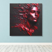 抽象芸術の女性の顔アルマイト赤 キャンバスプリント (インサイチュ (ウッドフロア))