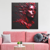 抽象芸術の女性の顔アルマイト赤 キャンバスプリント (インサイチュ (リビング))