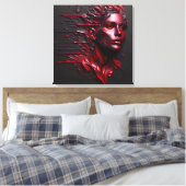 抽象芸術の女性の顔アルマイト赤 キャンバスプリント (インサイチュ (寝室))