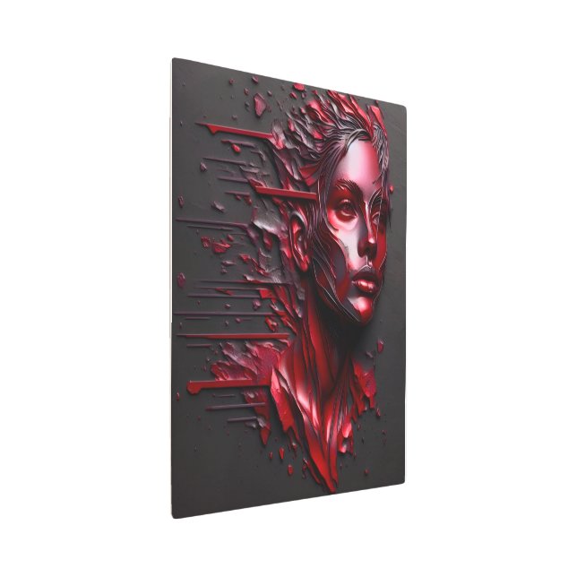 抽象芸術の女性の顔アルマイト赤 メタルプリント (3/4)
