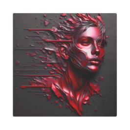 抽象芸術の女性の顔アルマイト赤 メタルプリント