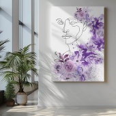 抽象芸術の女性アートで紫色の花の花を散らす キャンバスプリント