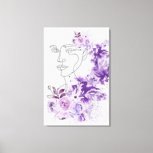 抽象芸術の女性アートで紫色の花の花を散らす キャンバスプリント (正面)