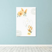 抽象芸術の女性アートオレンジ色の花のまわりに キャンバスプリント (インサイチュ (ウッドフロア))
