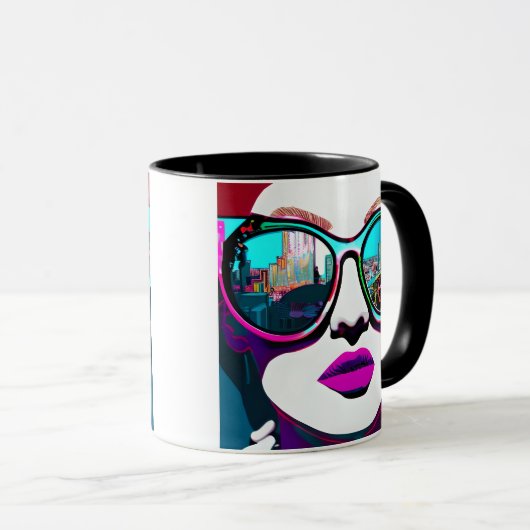 抽象芸術の女性サングラスシティリフレクション マグカップ (正面右)